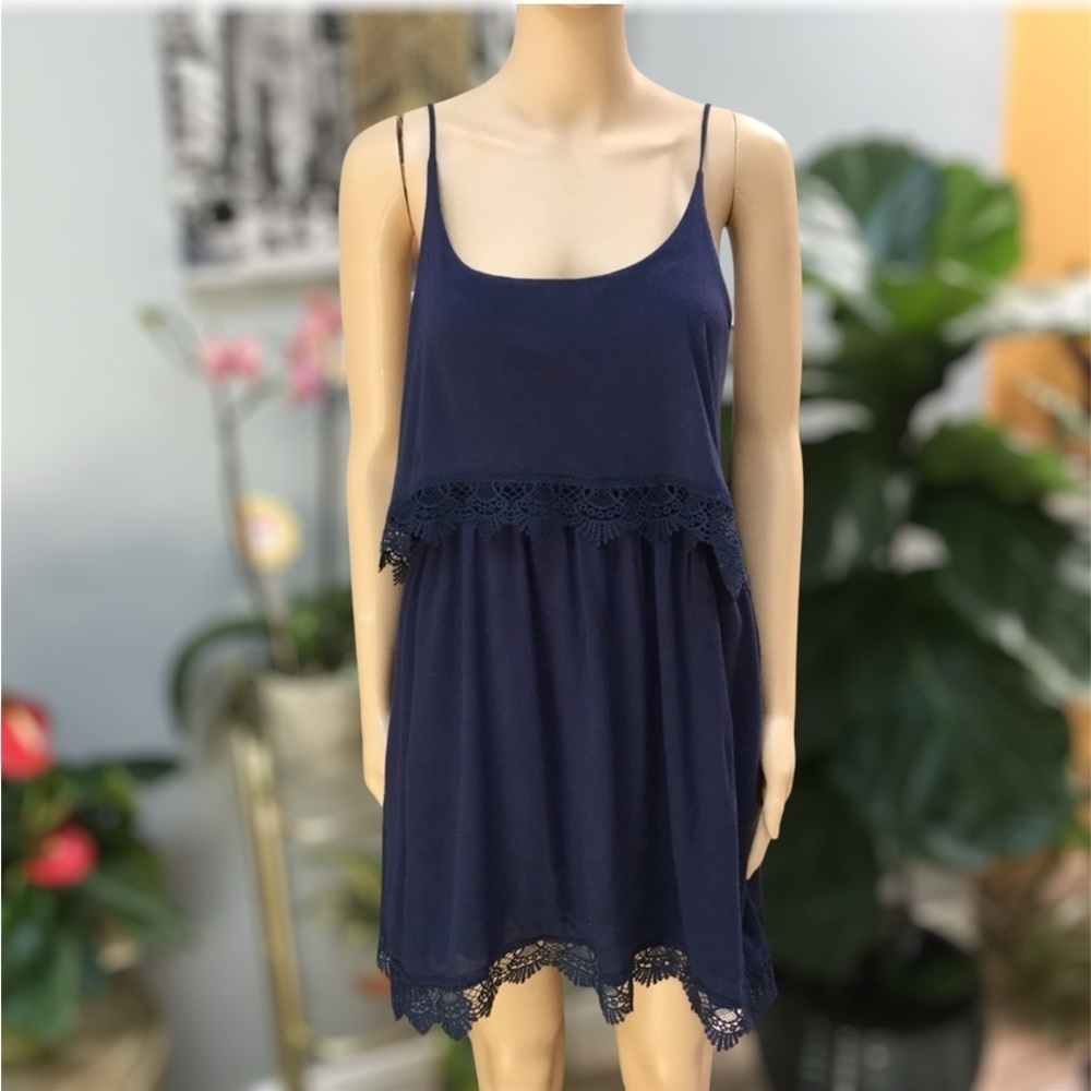 Spaghetti straps navy stretchy navy blue dress size large
